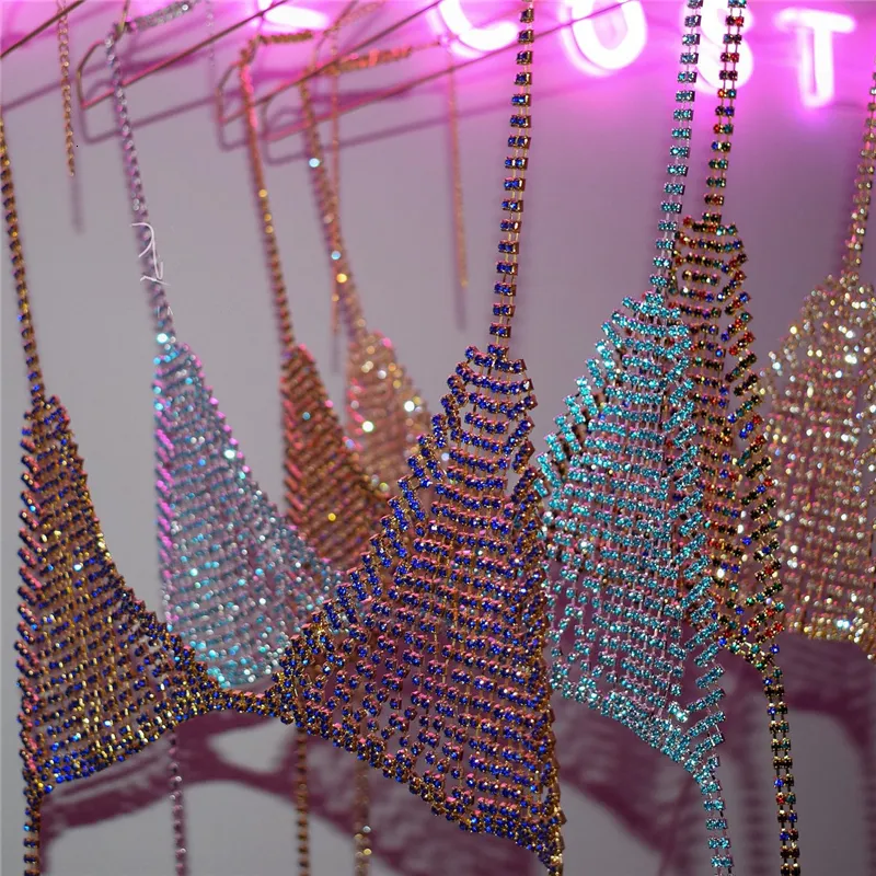 Rhinestone Body Chain Harness, Copper Geometric Belly Chain Jewelry Bra ...