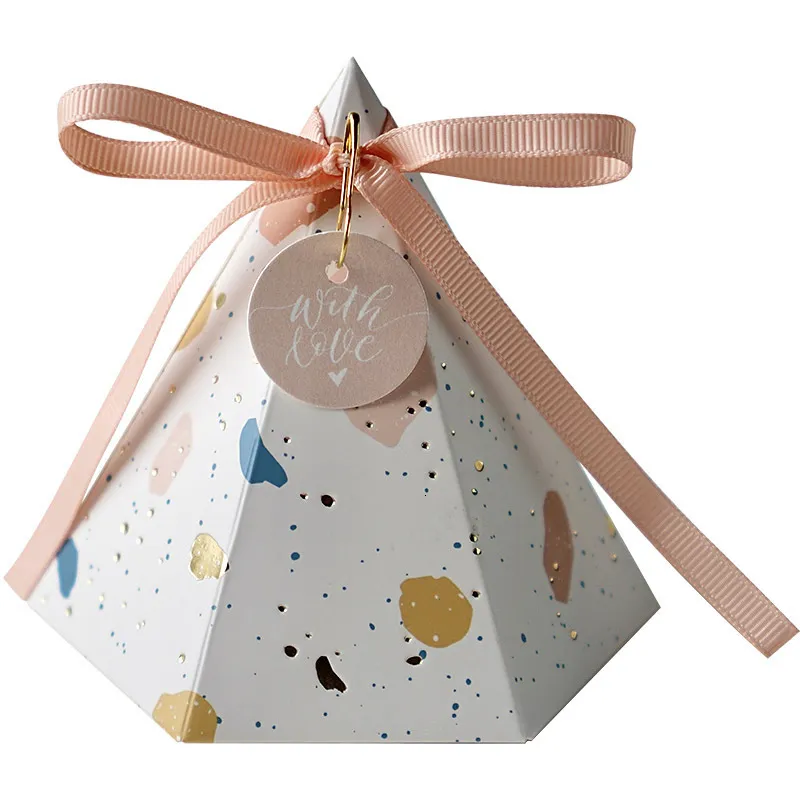 Gift Wrap Gift Box Pyramid Wedding Favors Candy Box Baby Shower Chocolate Paper Box with Ribbon Boxes Packaging Small Boxes for Gifts 230306