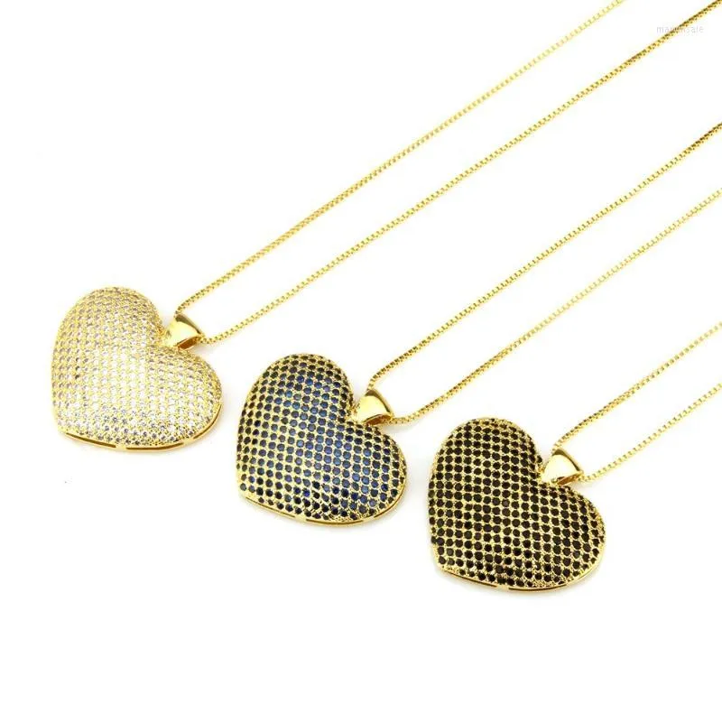 Catene Moda di lusso Donna Collana di cristallo di zircone con ciondolo a forma di cuore d'amore Girocollo a catena color oro per catene natalizie