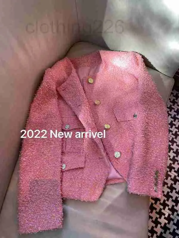 designer Primavera Moda Abiti da lavoro Blazer Matrimonio Cocktail Party Donna Lusso di alta qualità Giacca in tweed rosa Ladies Chic Capispalla 29VD