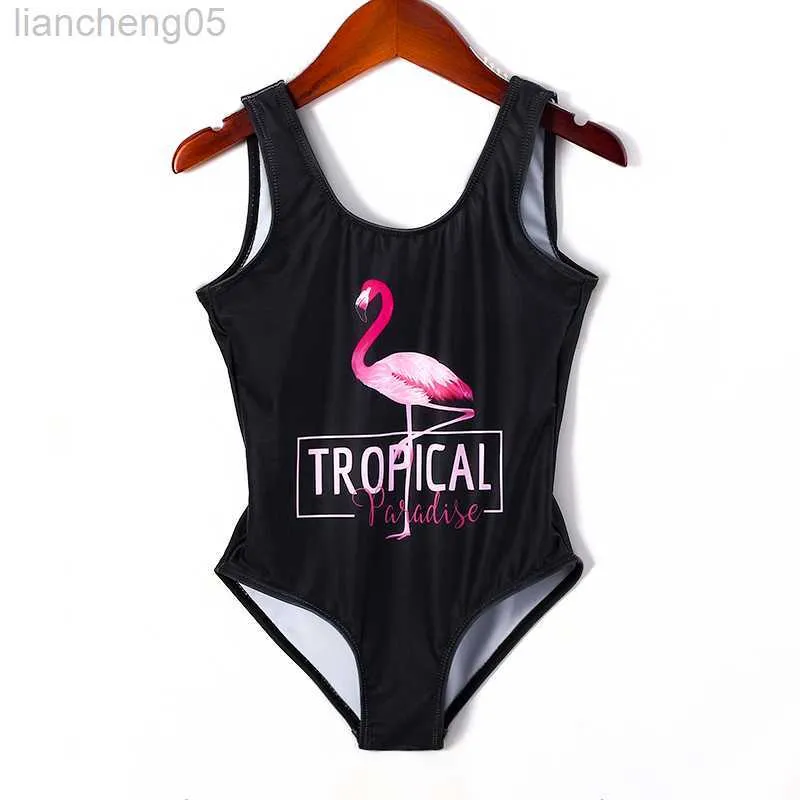 Endelar 2021 Nya flamingo baddräkter för flickor i ett stycke baddräkter Tryckt Flamingo Beach Wear 3-12 Years Barnkläder 9071 W0310
