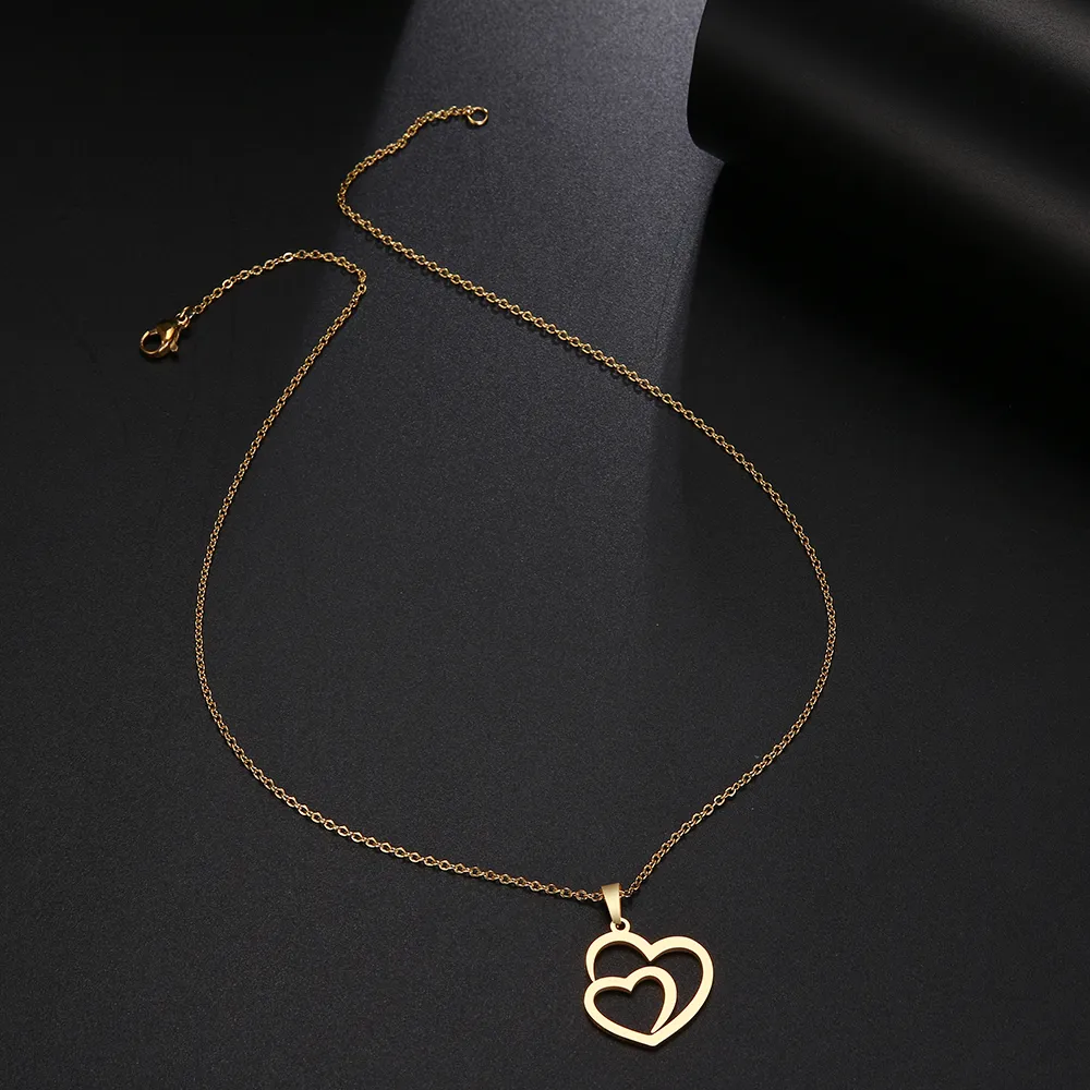 Collana in acciaio inossidabile donna Uomo Hollow Double Heart Choker Ciondolo Charms Collane Gioielli di fidanzamento