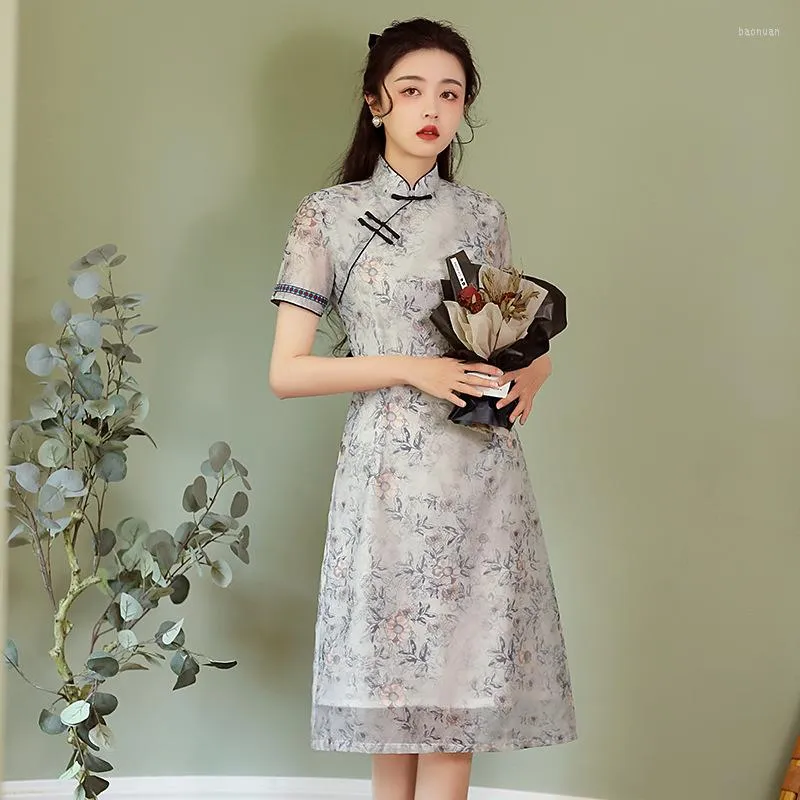 Vêtements ethniques Dames Robe De Soirée D'été Imprimé Organza Cheongsam Femmes Chinois Traditionnel Filles Long Oriental Qipao Plus La Taille Xxxl