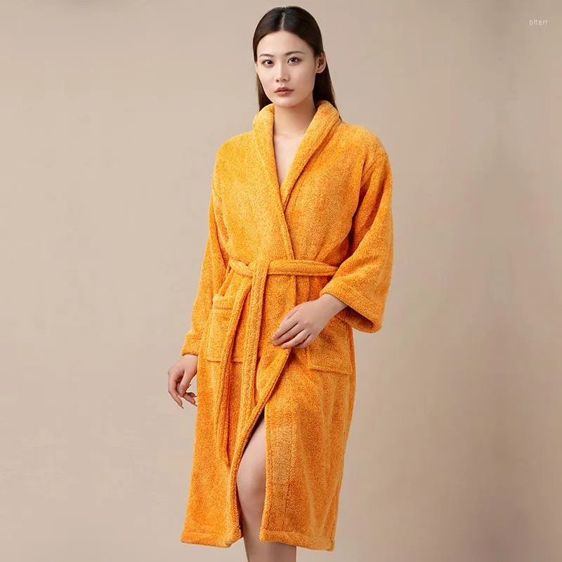 Women's Sleepwear Robe Nightgown Kimono Solid Color Loose Flannel Winter Cardigan V Neck Home Dress Loungewear Clothes Bathrobe