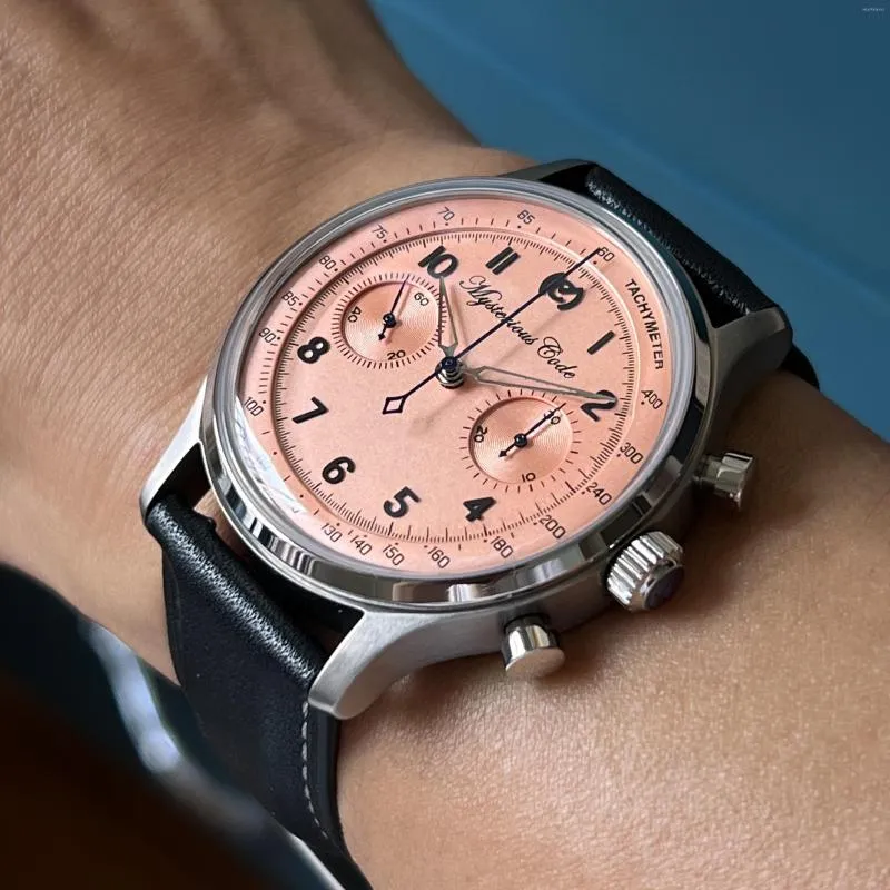 ساعة معصم رمز غامض Men Chronograph Watch 40 مم الساعات الفاخرة Titanium Mechanical Wristwatch Panda 50m مقاوم للماء ST19