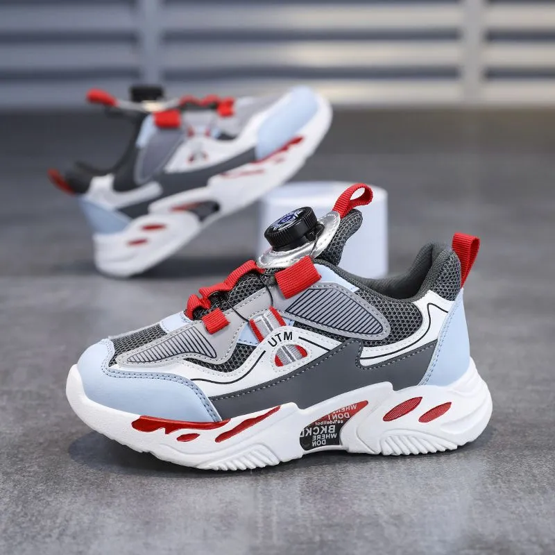 2023 Mode Hotsale Kinderschuhe Rosa Grau Rot Schwarz Grün Frühling Drehknopf Atmungsaktive Mesh Freizeitschuhe Turnschuhe Farbe96