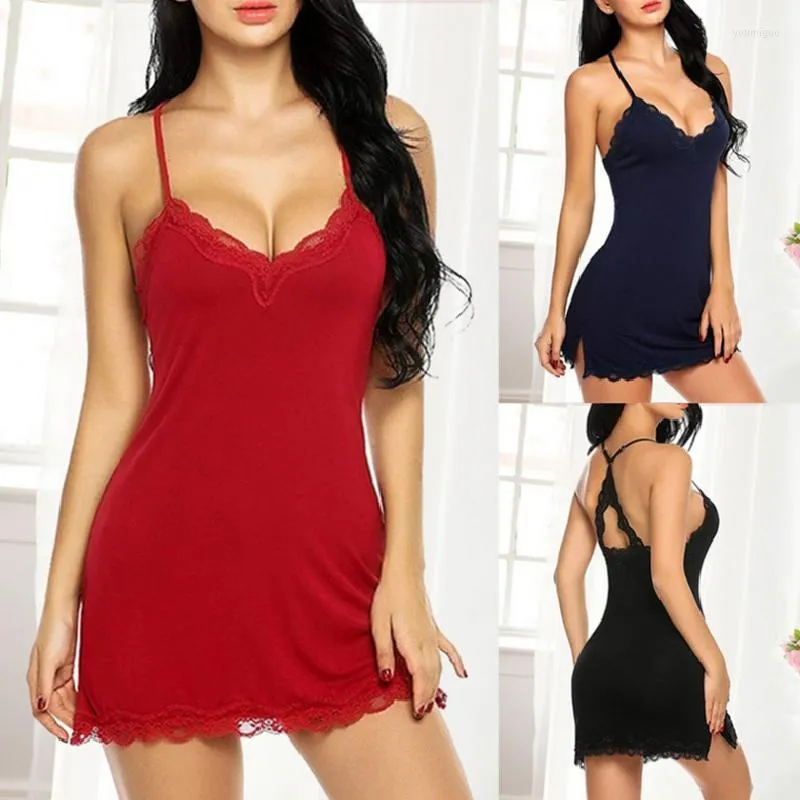 Vêtements de nuit pour femmes Lingerie en dentelle Chemise Babydoll Teddy Coton Modal Slip complet Chemise de nuit XXL