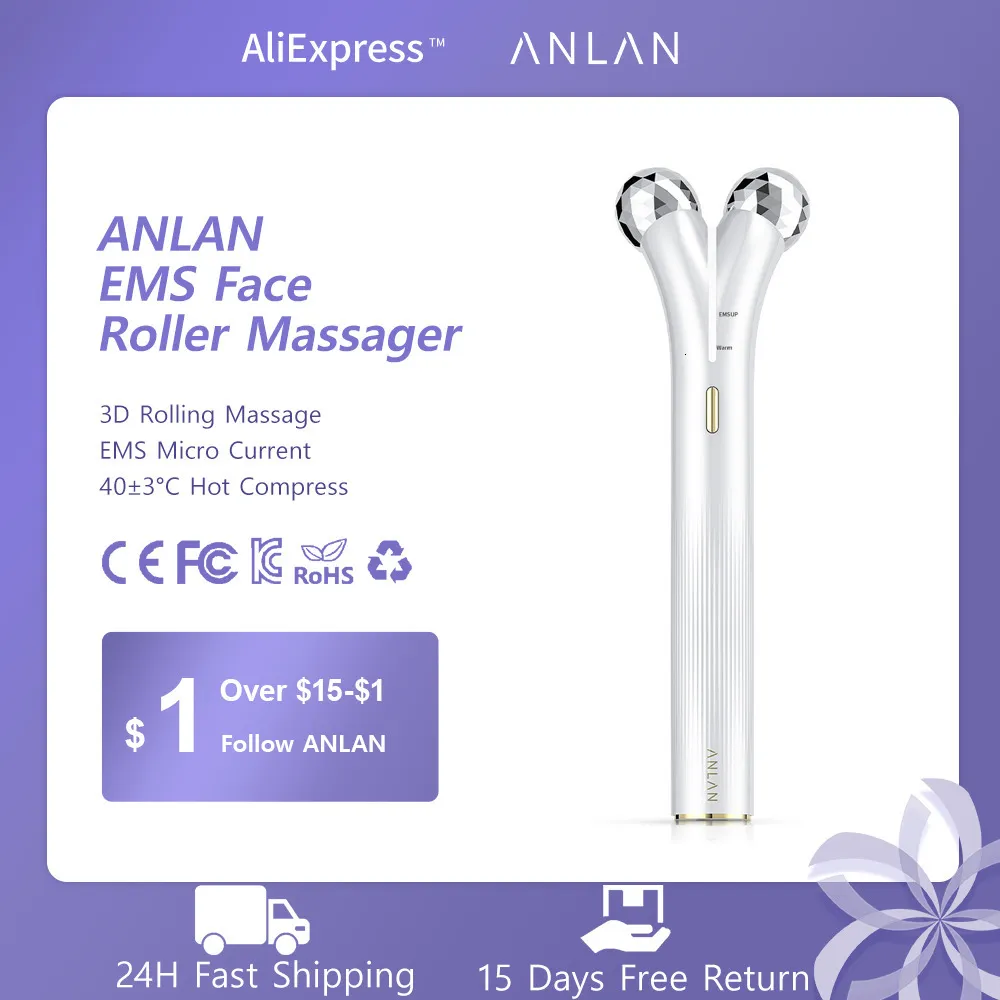 Gesichtsmassagegerät ANLAN EMS Roller Elektrische V-Massagegeräte Mikrostrom-Lift-Schönheitsmaschine Schlankere Doppelkinn-Massage-Hautpflegewerkzeug 230303