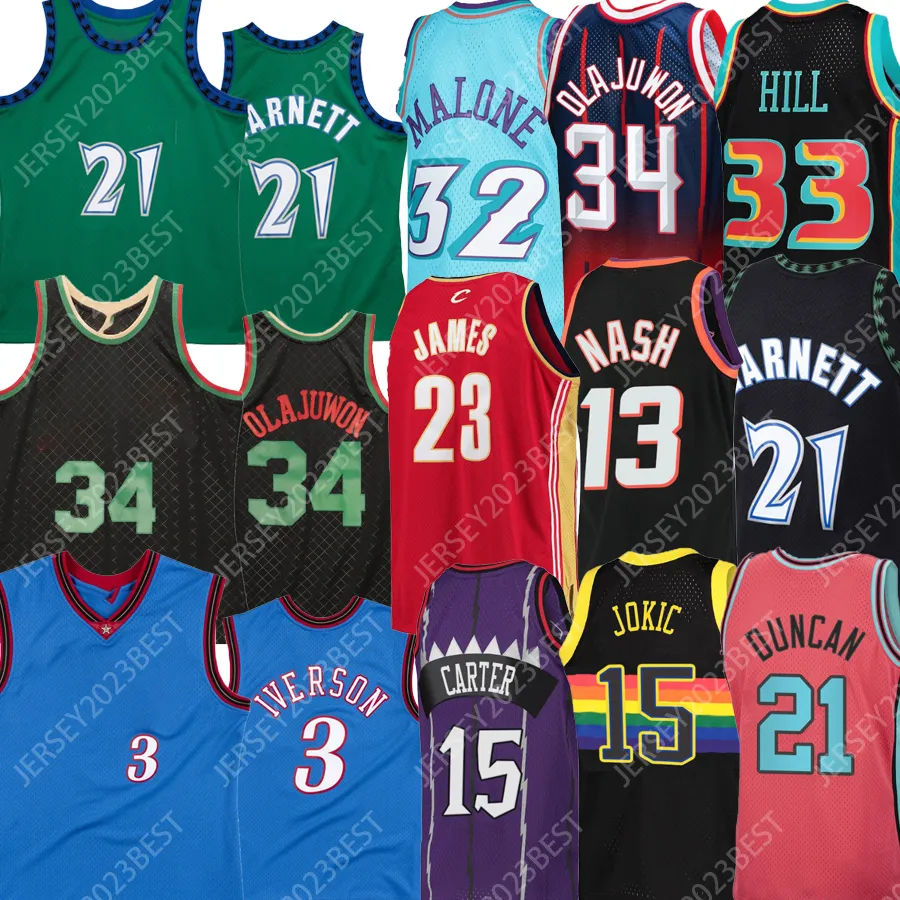 Basketball yerseys Allen Iverson Tim Duncan James Vintage Classics Mamba Steve Hakeem Nash Olajuwon Kevin Garnett Hill män kvinnor ungdom yerseys