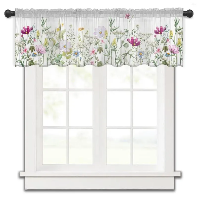 Rideau Printemps Fleur Vanille Wildflower Tringle De Poche Court Demi-Rideau Pour Cuisine Porte Drapé Café Petite Fenêtre Sheer Rideaux