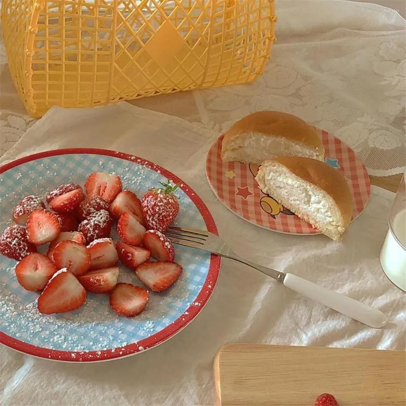 Servis uppsättningar ins franska retro nordiskt hushåll kök kreativa gitter skålplatta melamin snacks salladsredskap