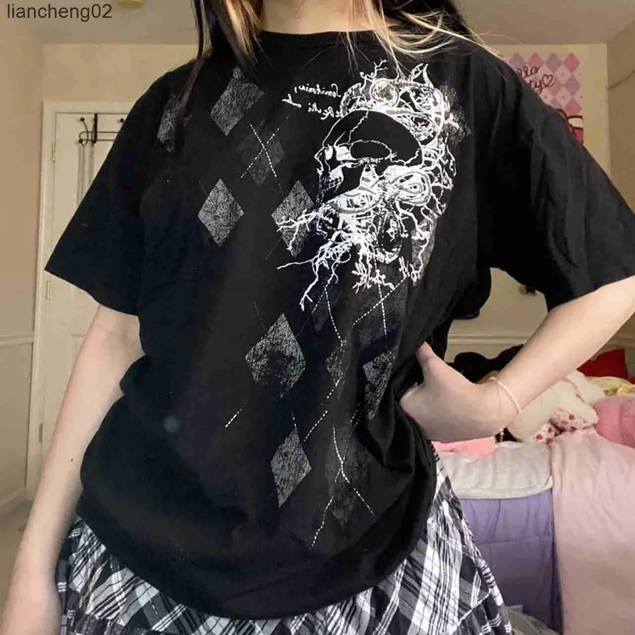 レディースニットTシャツ女性用タンクトップサマーTシャツ半袖ハロウィーンパターンラウンドネックティーレディースルーズフィットカジュアルシャツパーティーウェアY2K W0306