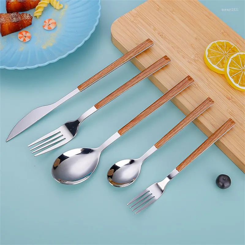 Dinnerware Sets Cutlery Spoon Fork Tableware Stainless Steel Dessert Steak Knife Soup Stirring Spoons Forks Kitchen Accessory