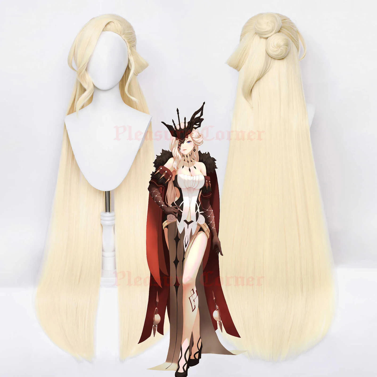 Аниме костюмы Genshin Impact La Signora Cosplay Wig High Caffect 120 см светло -золотой синтетический парики Ролевая игра Z0301