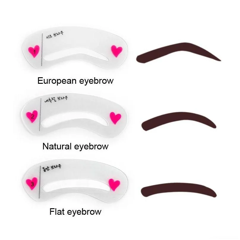 Sponges Applicators Cotton 3Pcs/Set Eyebrow Stencils 3Types Reusable Ding Guide Card Brow Template Diy Make Up Tools 2805042 Drop Dhqb7