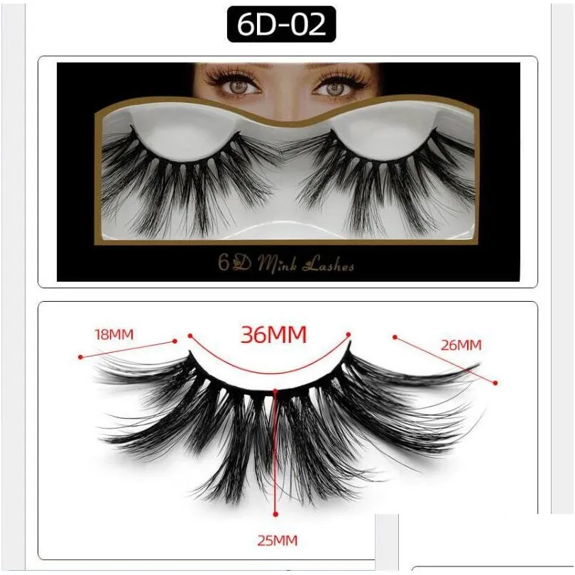 False Eyelashes Super Long 25Mm 6D Mink Dramatic Real Hair Lashes 25 Mm Handmade Eyelash Drop Delivery Health Beauty Makeup Eyes Dhfz5