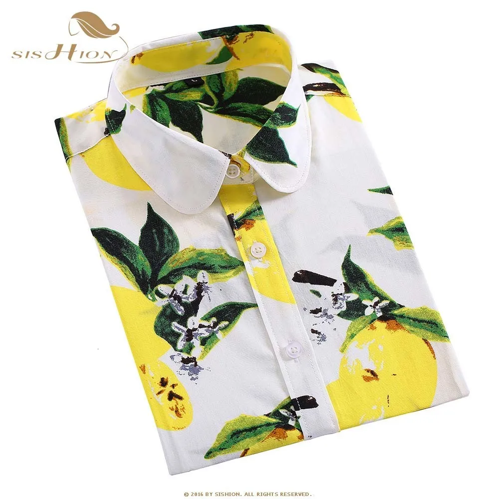 Blusas de mujer Camisas SISHION Camisa de algodón Moda Vintage 5XL Tallas grandes Blusas con estampado de limón QY0442 Top floral de manga larga para mujer 230303