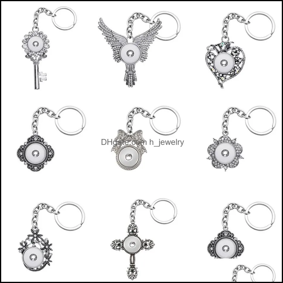 Keychains Lanyards Noosa Fashion Cross Flowers Mönster Rhinestone Snap Key Chains Fit 18mm knappar Keyrings Drop Leverans Accessori DH2PL