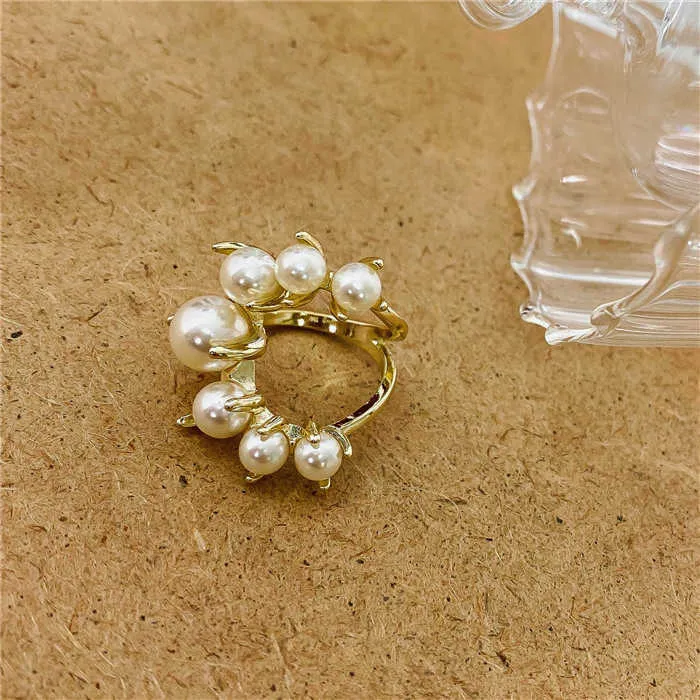 Anneaux de cluster Gros anneaux de perles pour femmes Hip Hop Cool grand anneau de doigt incrusté de perles filles nouvelle mode anneau réglable bijoux L230306
