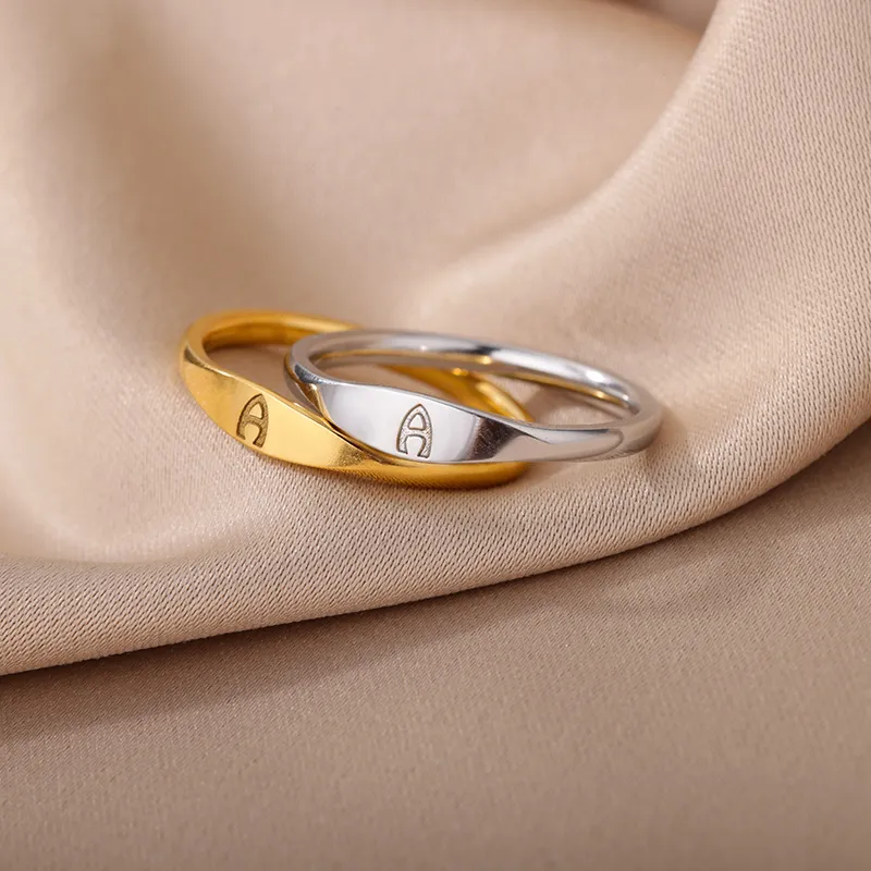 Or minuscules anneaux initiaux pour les femmes mode a-z lettre doigt en acier inoxydable anneau esthétique Bijoux de mariage cadeau Bijoux Femme1Q6Y