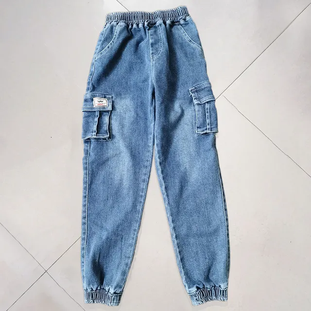 Jeans Ragazzo Pantaloni Cargo Larghi In Denim Per Ragazzi, Elasticizzati In Vita A Gamba Larga Jeans, Moda Casual Pantaloni In Denim Vintage Streetwear Per Bambini (01-Blu, 4-5 Anni - 3