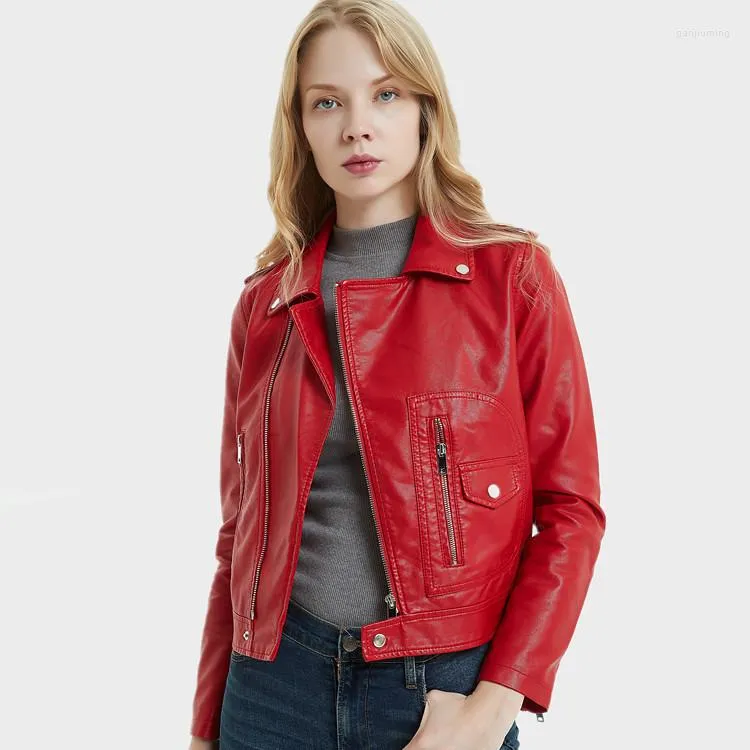 Kvinnorjackor Kvinnor Läder Slim Fit Zipper Faux Biker Coat Ladies Pu Croped Top Motorcykelkläder 2023 Fashion Tide L398