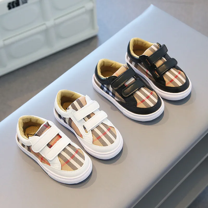 Kids Shoes Casual Children Sneakers Pattern Skateboard Shoes Fashion Plaid Baby Girls Boys Shoes White Black 2 Colors