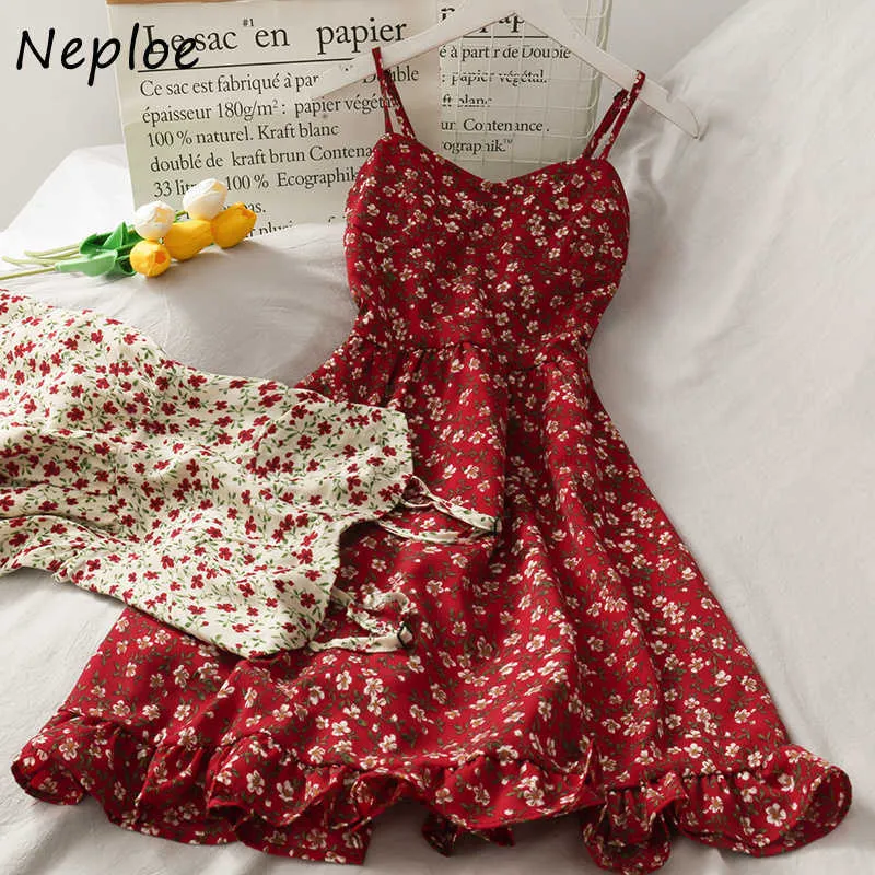 Casual Dresses Neploe Vintage Print Bohemian Holiday Dress Women High Waist Hip A Line Slim Vestidos V Neck Sleeveless Off Shoulder Robe Summer Z0216