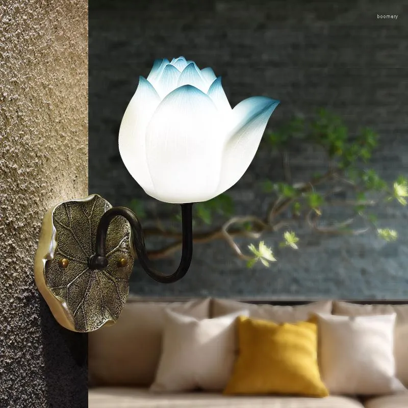 Vägglampa kinesisk kreativitet lotus enkelhet modern klassiska energibesparande lampor badrum luminaria dekoration ek50wl