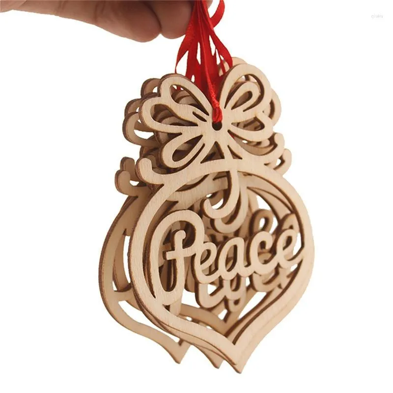 Decorazioni natalizie 6PCS Ciondolo ritagliato in legno con spago Fette di legno non finite Albero di Natale Goccia Ornamento per decorazioni artigianali fai-da-te