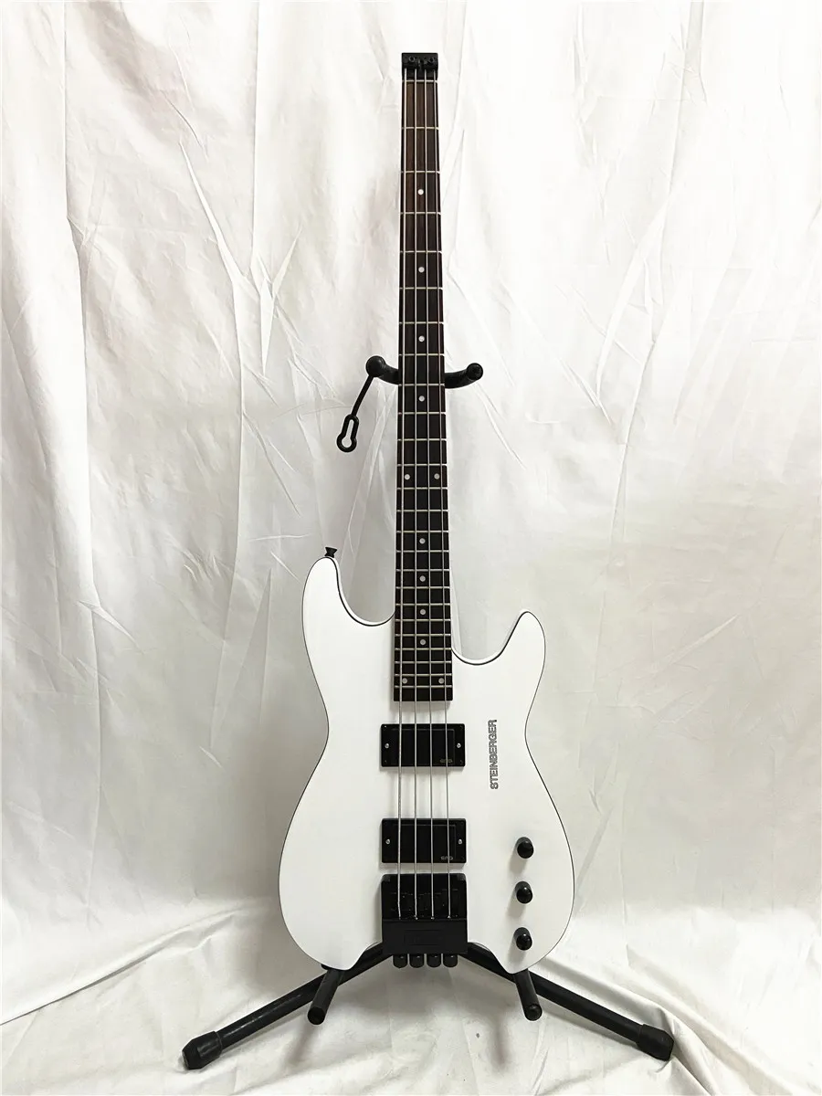 High Quality White 4 String Headless Electric Bass Closed Pickup Black Hardware