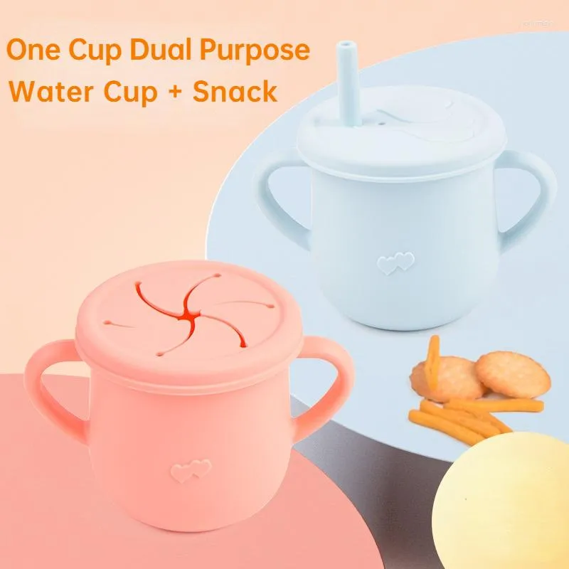 Koppar tefat barn silikon dubbel lock matning kopp med handtag sippy bpa gratis småbarn lärande dricksvaror barn mjukt halm bordsartiklar