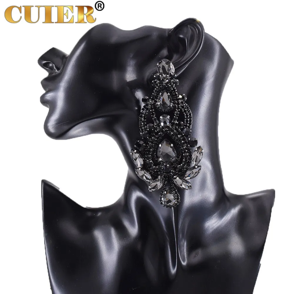 Ear Cuff CuiEr 10.5cm Big size Drop Earrings for Wedding Bridal Jewelry Rhinestones glass water drop Women Earring Jet Hematite plating 230306