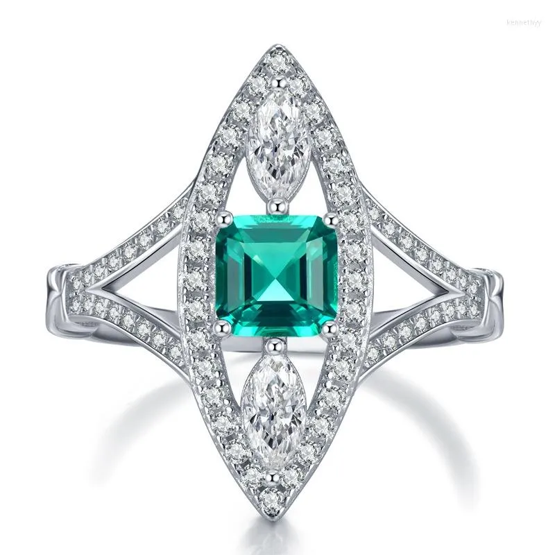 Cluster Rings Pagoda Green Tourmaline Inlaid Natural Cut 6 Beautiful Eye-catching Luxury 925 Silver Ring For Women