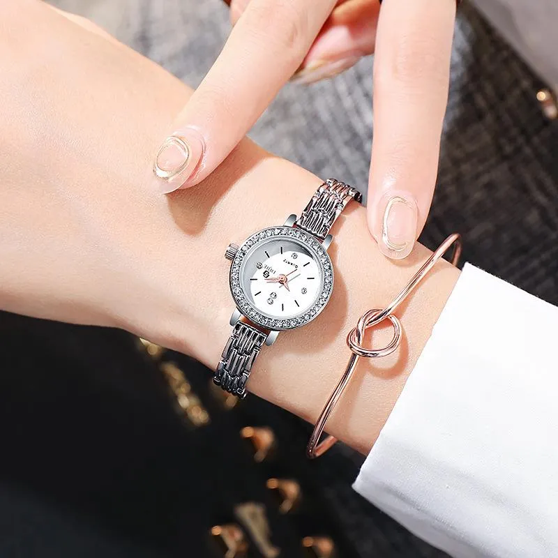 Zegarki na rękę Fashion Round Quartz Luxury Mini Dial Casual Zegarki na rękę Pasek ze stali nierdzewnej Modny zegar Na wodoodporny zegarek damski