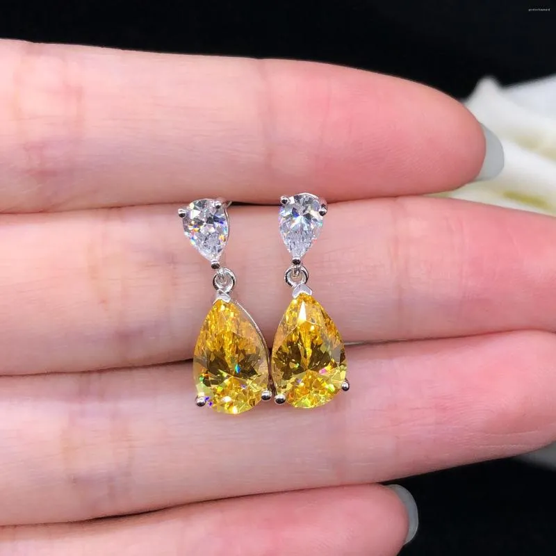 Boucles d'oreilles pendantes tendance en or blanc massif 14K AU585, goutte 3CT/pièce, diamant poire jaune, boucle d'oreille de fiançailles pour femmes, promesse d'amour