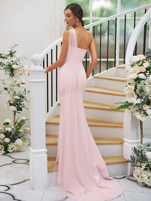 Pink Bridesmaid Dresses Sexy Mermaid Sheer Strap One Shoulder Maid of Honor Gowns Wedding Guest Party Wears BC15347