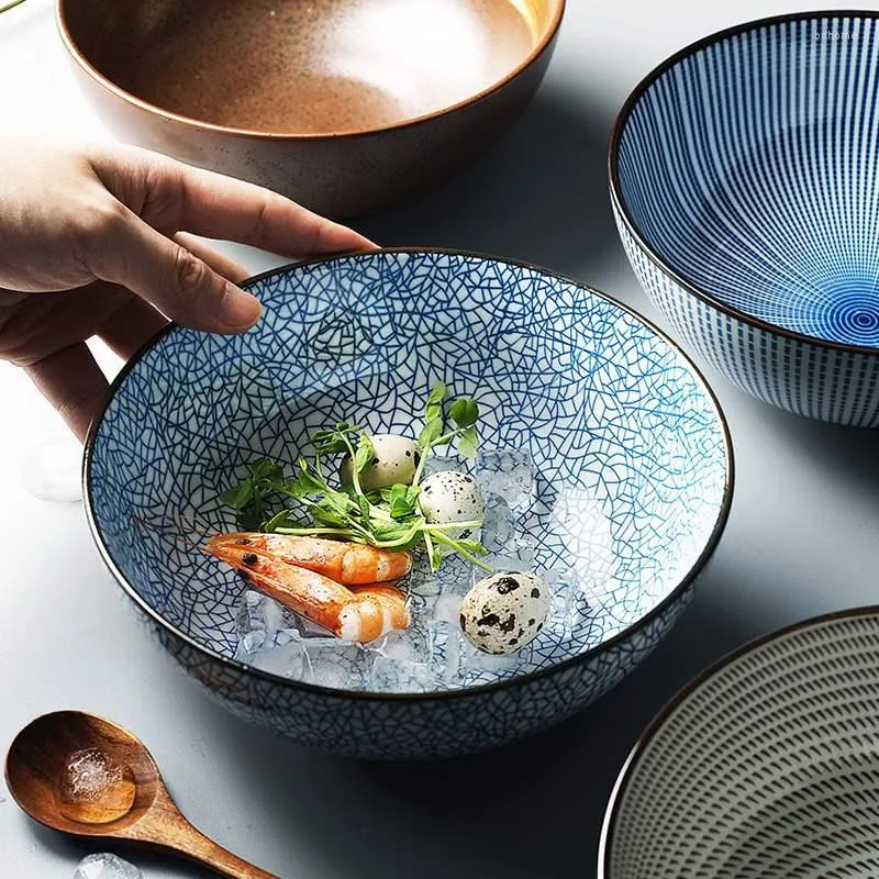 Ciotole Ramen giapponese Ciotola di noodle in ceramica Design a strisce  Grande zuppa Ristorante Stoviglie retrò per la casa WY71614