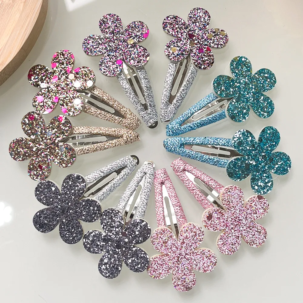 10pcs/lot glitter flor coelho clipes de cabelo para garotas bonitas bb penteados artesanais Barrettes foodwear moda Kids hair acessórios