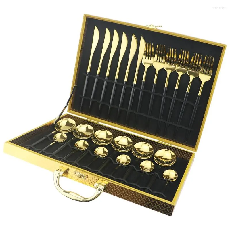 Dinnerware Sets 24Pcs/Set Black Gold Cutlery Set Home Tableware 304 Stainless Steel Flawtare Knife Fork Spoon Silverware