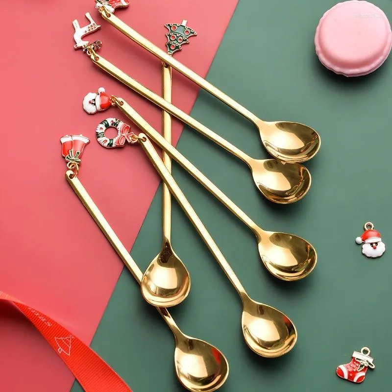 Dinnerware Sets 6PCS Christmas Gift Spoon & Fork Coffee Fruit Creative Dessert Elk Tree Decoration Cutlery