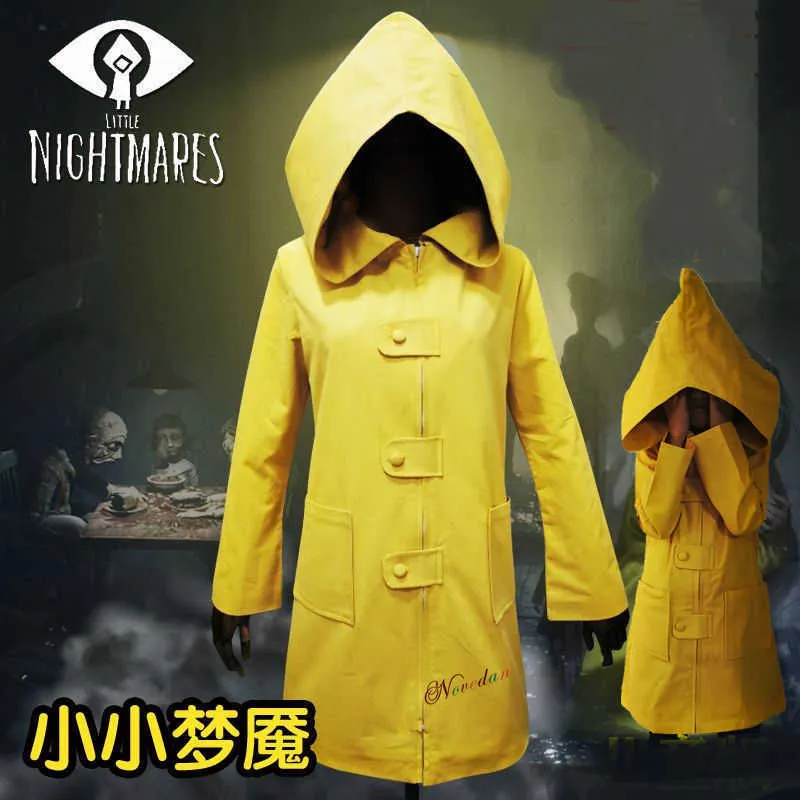 Anime Costumes Little Nightmares 2 Mono Six Cosplay Come Hungry Kids Little Six Yellow Long Jacket Coat Halloween Suit Raincoat Z0301