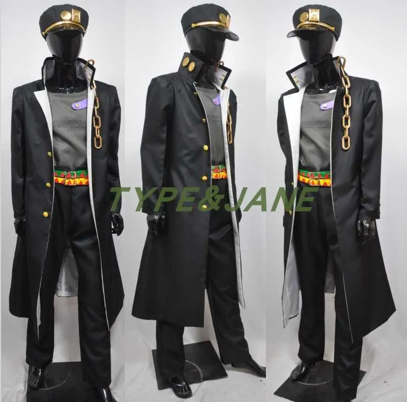 アニメの衣装ジョジョの奇妙なジョタロ・クジョ・ブラック服のコスプレカム・アドベンチャーkujo jotaro cosplayユニフォームカスタムメイド・スーツジャケットハットZ0301