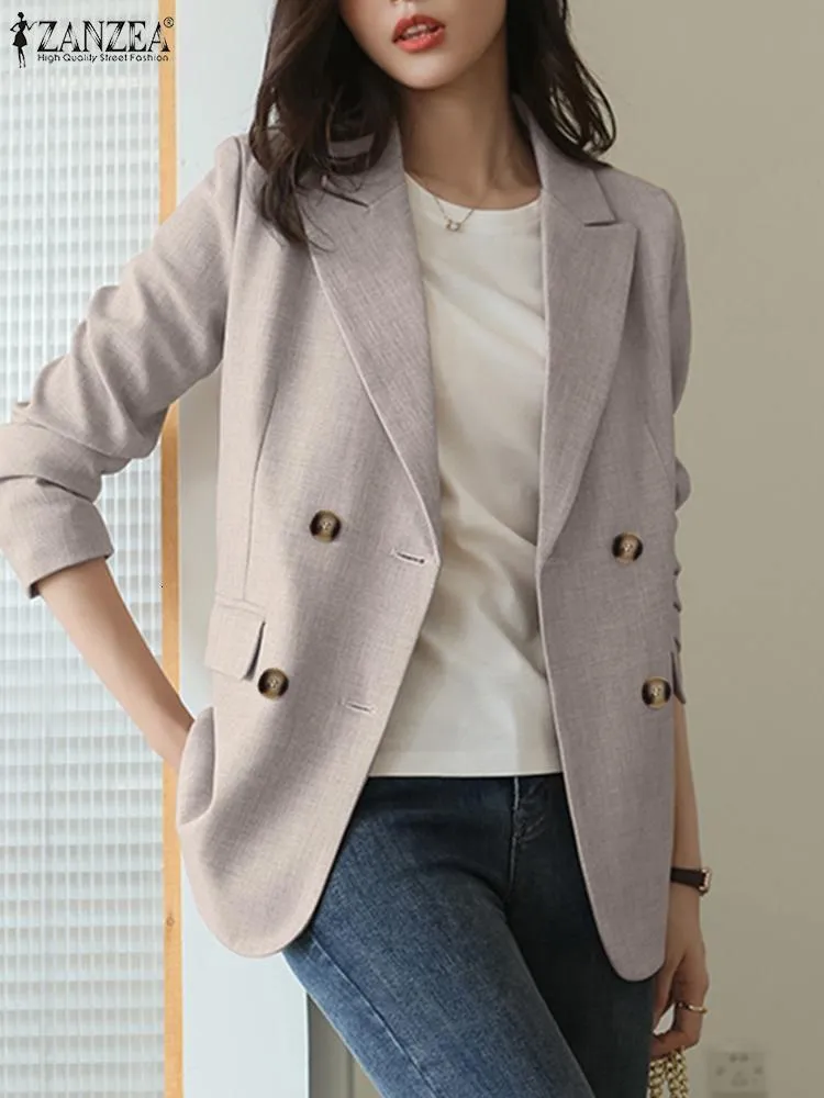 Damenanzüge Blazer Frühling Frauen Solide Blazer Vintage Jacken Arbeit Büro Damen Anzug ZANZEA Mode Schlanke Zweireiher Business Weibliche Oberbekleidung 230306