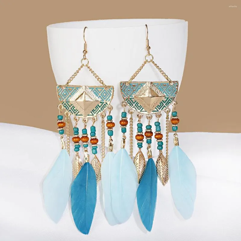 Boucles d'oreilles pendantes 2023 bohème gland pour femmes longue plume Boho goutte perles de rocaille Vintage bijoux Brincos