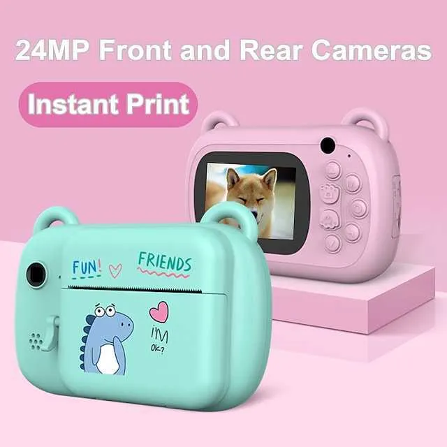 Barn Instant Printing Camera Mini Digitalkamera med HD -videoinspelning Dual Lens Thermal Photo Paper Christmas Gift Boys Girls Girls