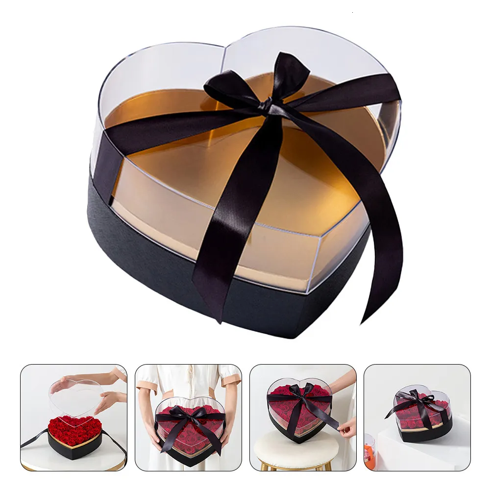 Gift Wrap Box Heart Flower Formed Presentlådor Förpackningsförpackningsbehållare Bouquet Valentine Case Wrapping Display Ording Strawberries 230306