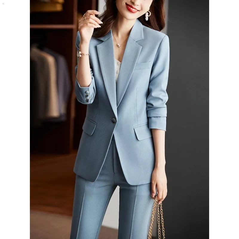 Costumes pour femmes Blazers costume haut de gamme femmes printemps et automne mode vêtements d'affaires tempérament déesse Style vêtements de travail de haute qualité petit costume Forma 230306