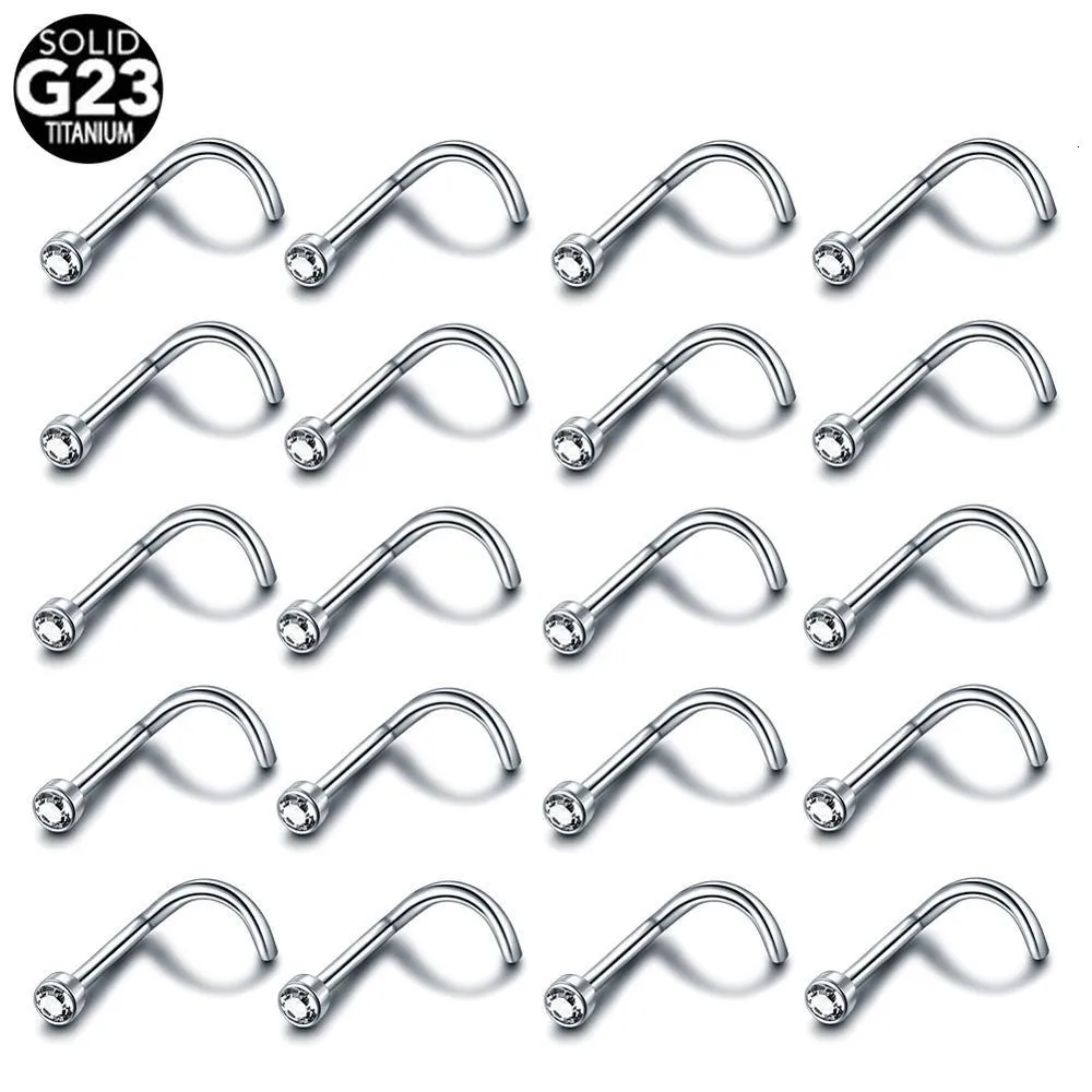 Oreille Manchette 20 Pcs Lot Implant Nez Stud Nostril Piercing Cristal Plat 20G 18G Vis Boucle D'oreille Pircing Nariz 6 MM Corps Bijoux 230306