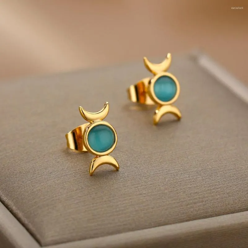 Boucles d'oreilles simples et mignonnes en opale bleu bonbon pour femmes, or Goth soleil et lune, Piercing, tendance, bijoux cadeaux de fête, 2023